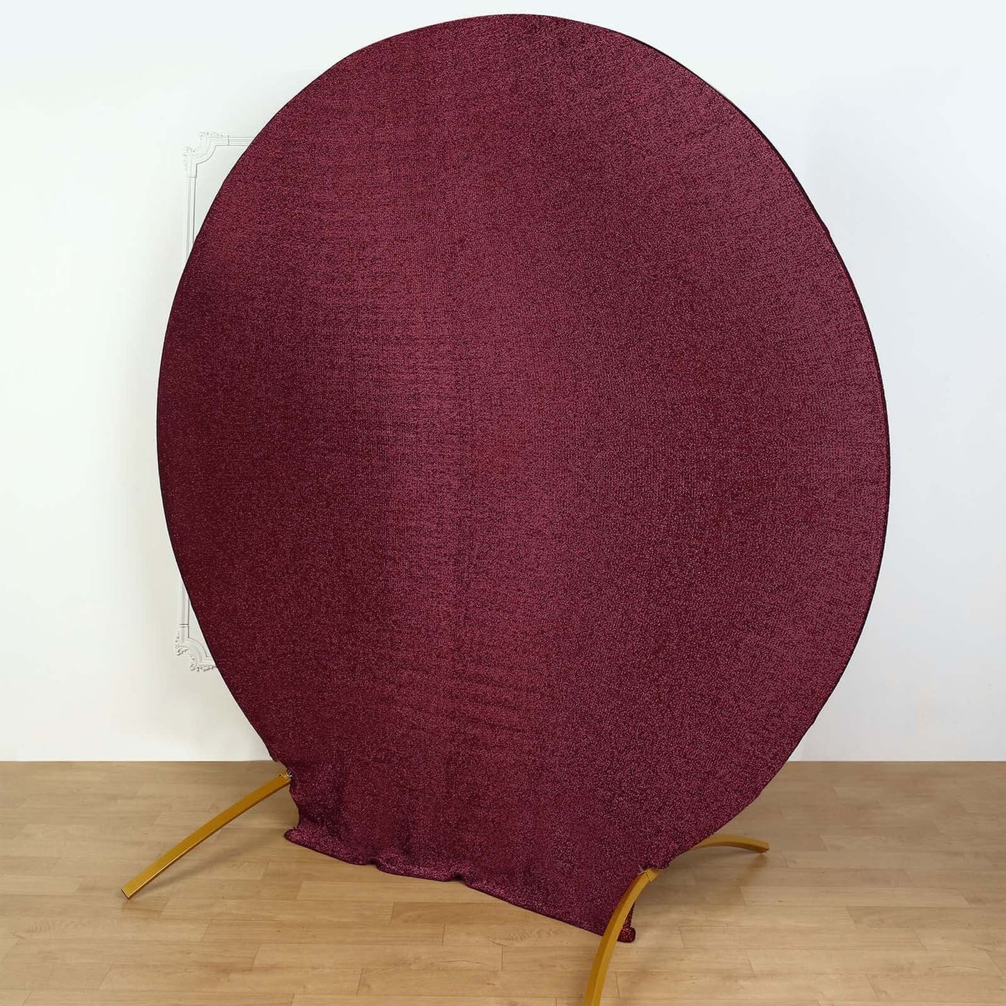 7.5ft Burgundy Metallic Shimmer Tinsel Spandex Round Wedding Arch Cover, 2-Sided Photo Backdrop