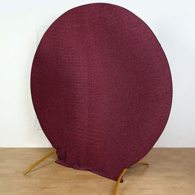 7.5ft Burgundy Metallic Shimmer Tinsel Spandex Round Wedding Arch Cover, 2-Sided Photo Backdrop