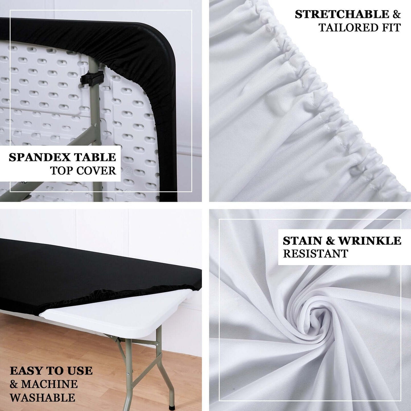 Stretch Spandex 72"x30" Rectangle Tablecloth Top Cover White - Sleek & Durable Fitted Table Topper Cap