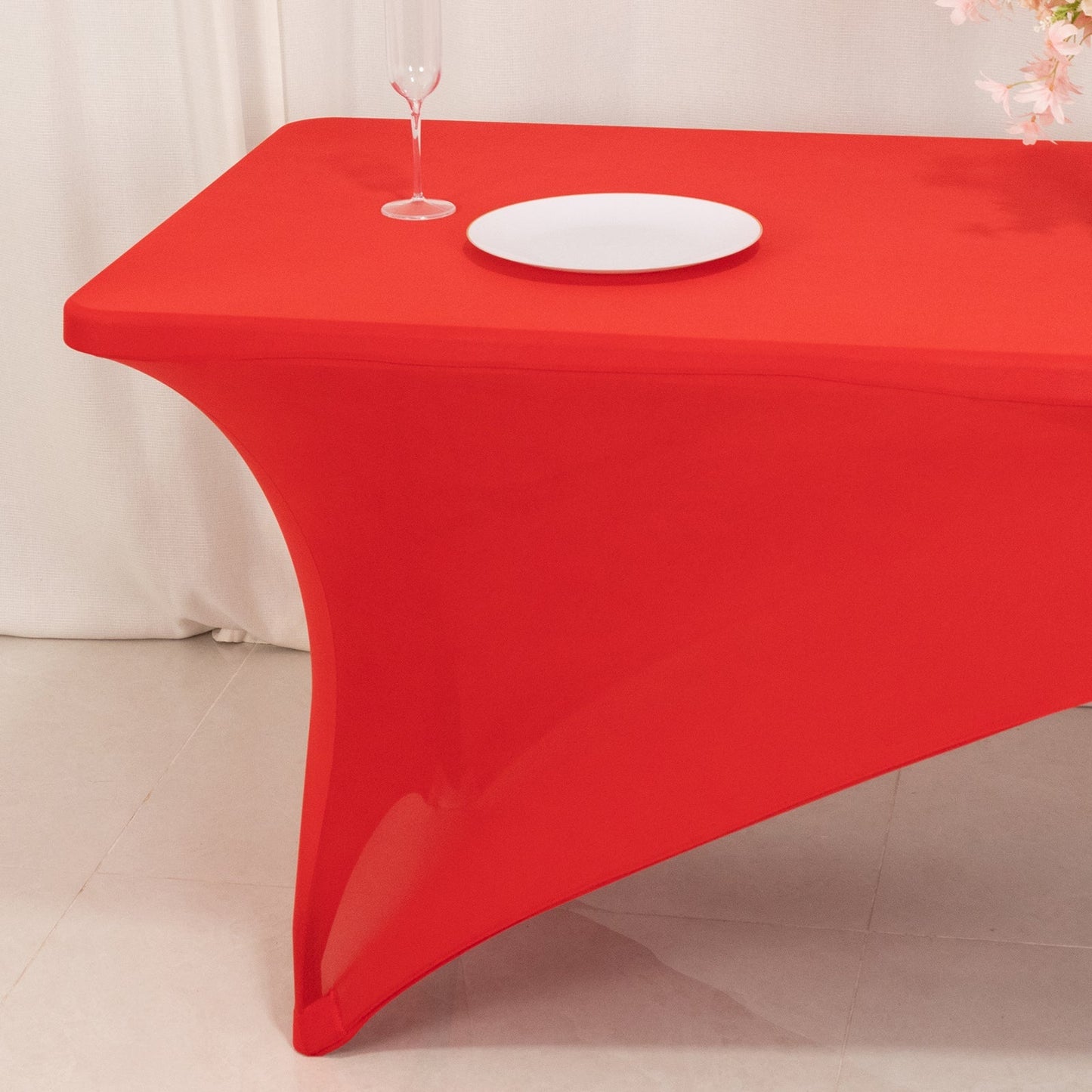 Stretch Spandex 72"x30" Rectangle Table Cover Red/Black Cross Over Design - Two-Piece Fitted Tablecloth with Elastic Foot Pockets