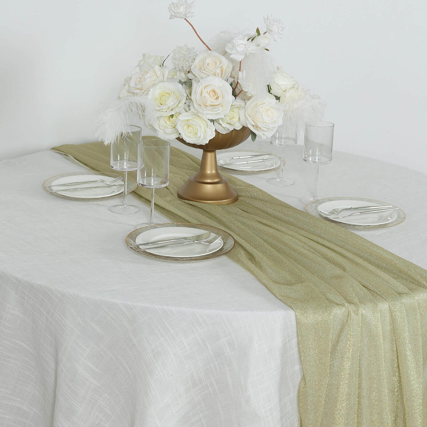 Glitter Gauze 27"x120" Table Runner Champagne - Sparkling Reusable Sheer Table Linen