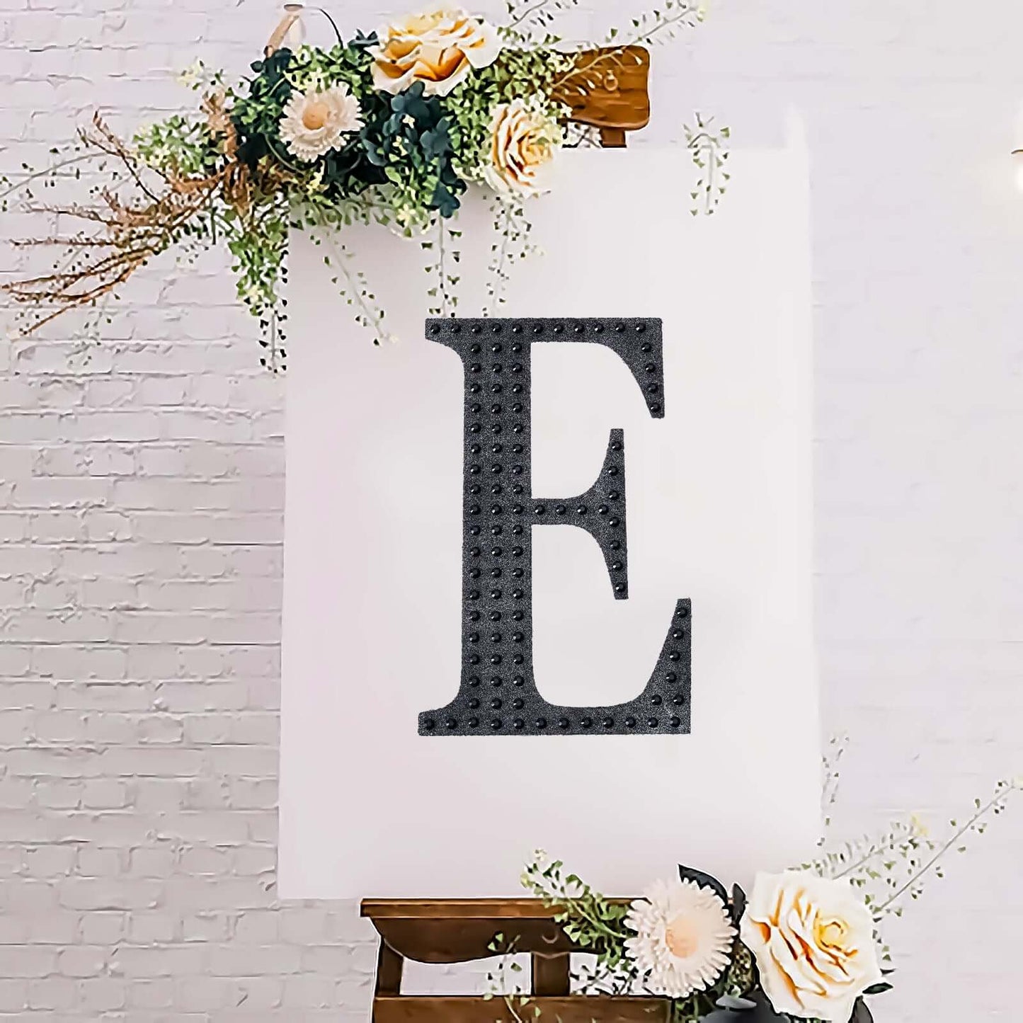 Decorative Rhinestone Alphabet "E" Letter Stickers, Glitter Adhesive Craft Letters Black DIY Sparkle Embellishments 8"