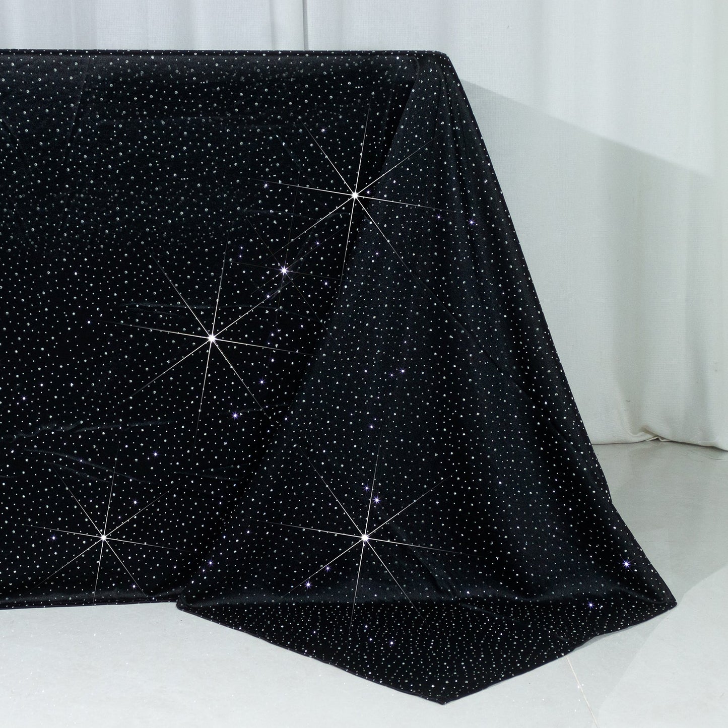 Scuba Rectangular Tablecloth 90"Ã—156" Black with Rhinestone Accents â€“ Seamless, Wrinkle-Free, Stain-Resistant Event Linen