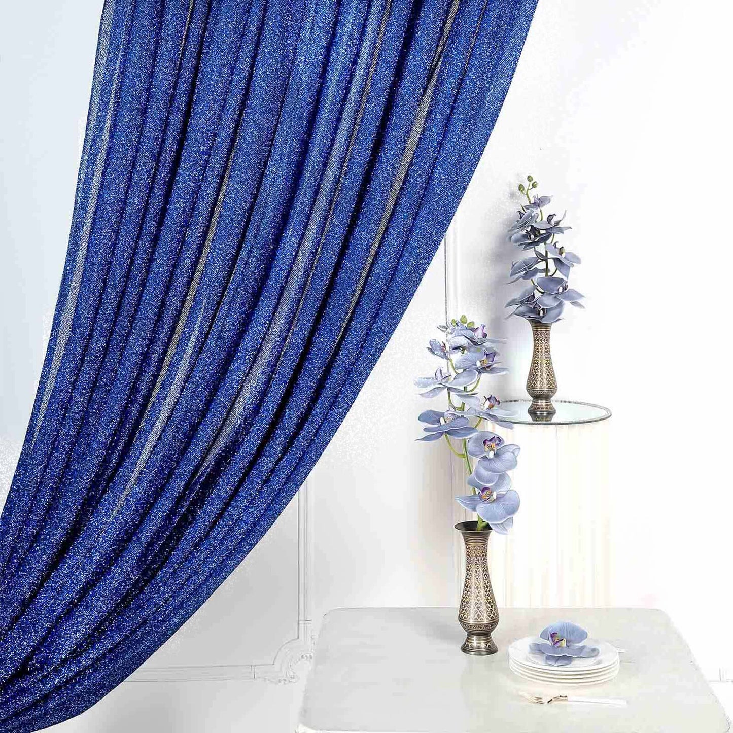 20ftx10ft Royal Blue Metallic Shimmer Tinsel Event Curtain Drapes, Backdrop Event Panel