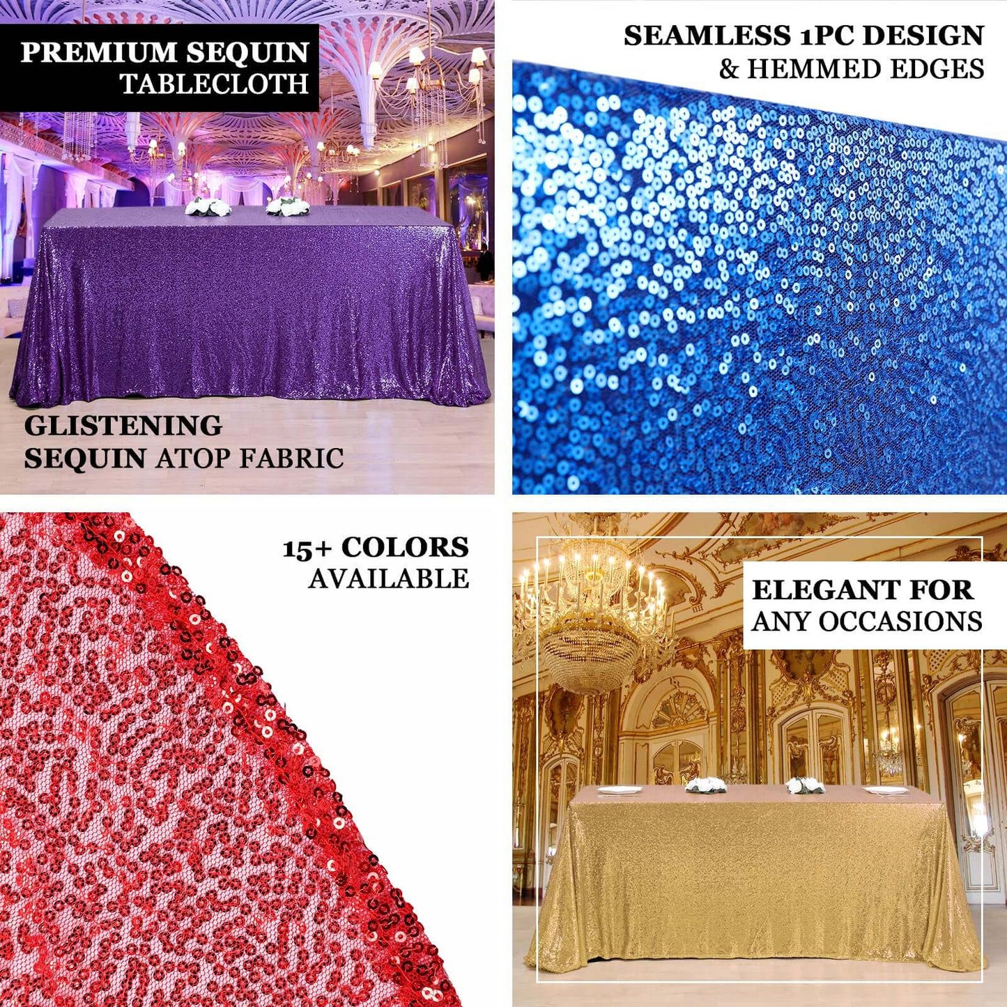 Sequin 90"x132" Rectangle Tablecloth Iridescent Blue - Seamless Sparkly Table Cover