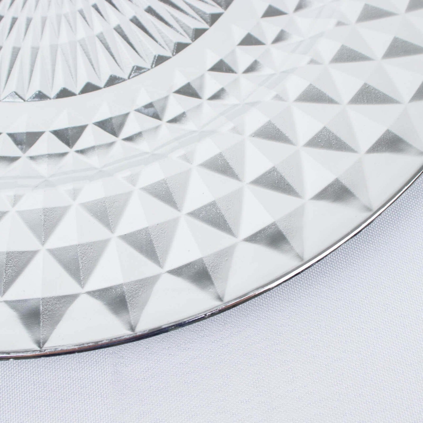 6-Pack Plastic Round Charger Plates 13" in Silver with Diamond Pattern, Sparkling Disposable Dinner Charger Tableware