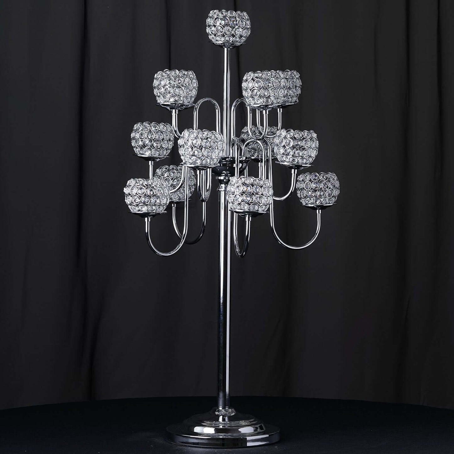 Metal Crystal Beaded Candelabra Silver 13 Arm Design - Table Centerpiece for Events 40"
