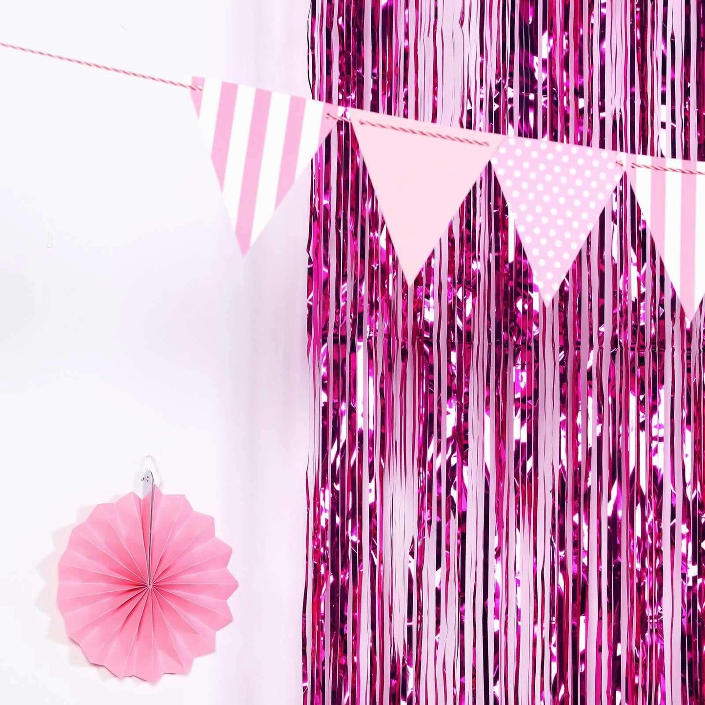 8ft Fuchsia Metallic Tinsel Foil Fringe Doorway Curtain Party Backdrop