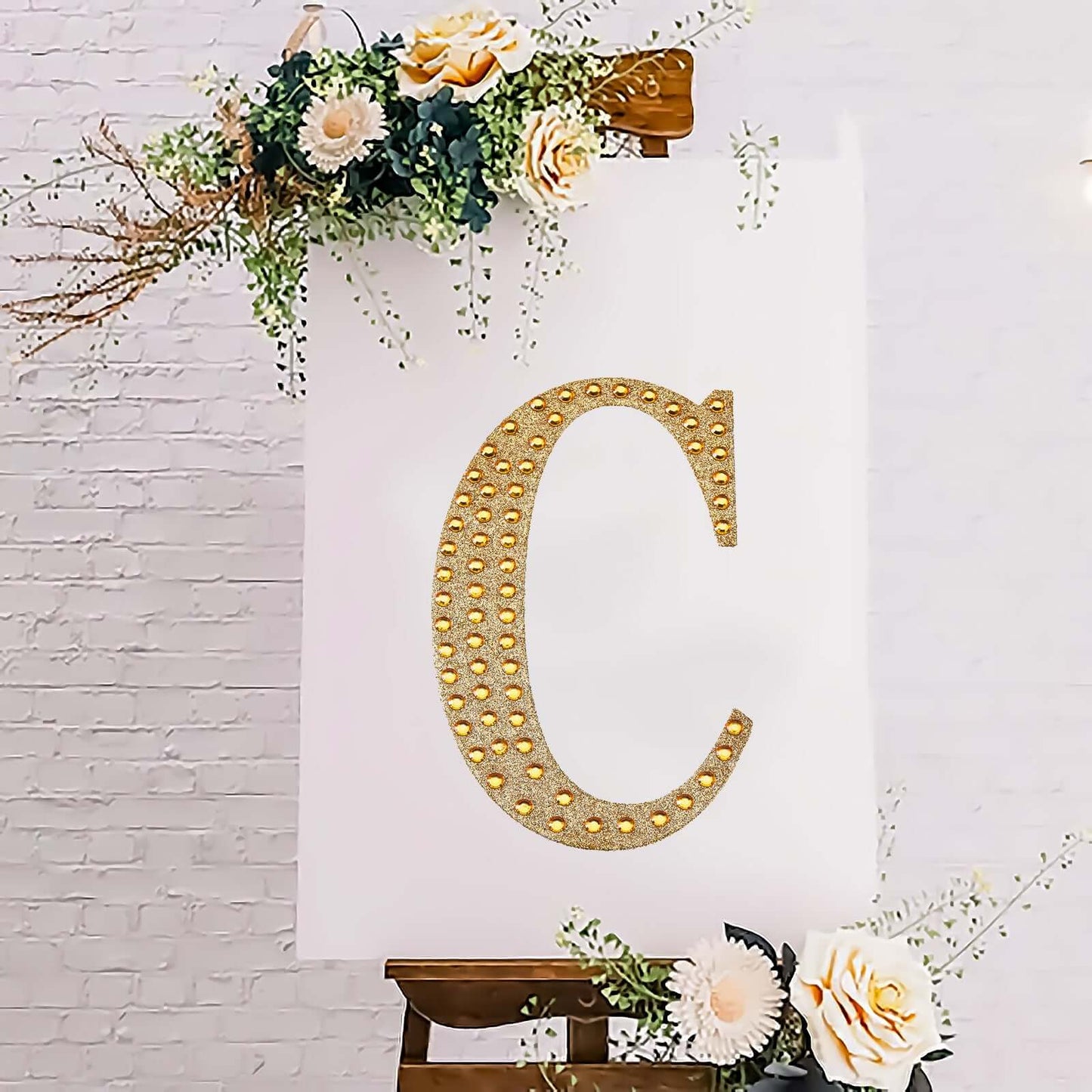 Decorative Rhinestone Alphabet "C" Letter Stickers, Glitter Adhesive Craft Letters Gold DIY Sparkle Embellishments 8"