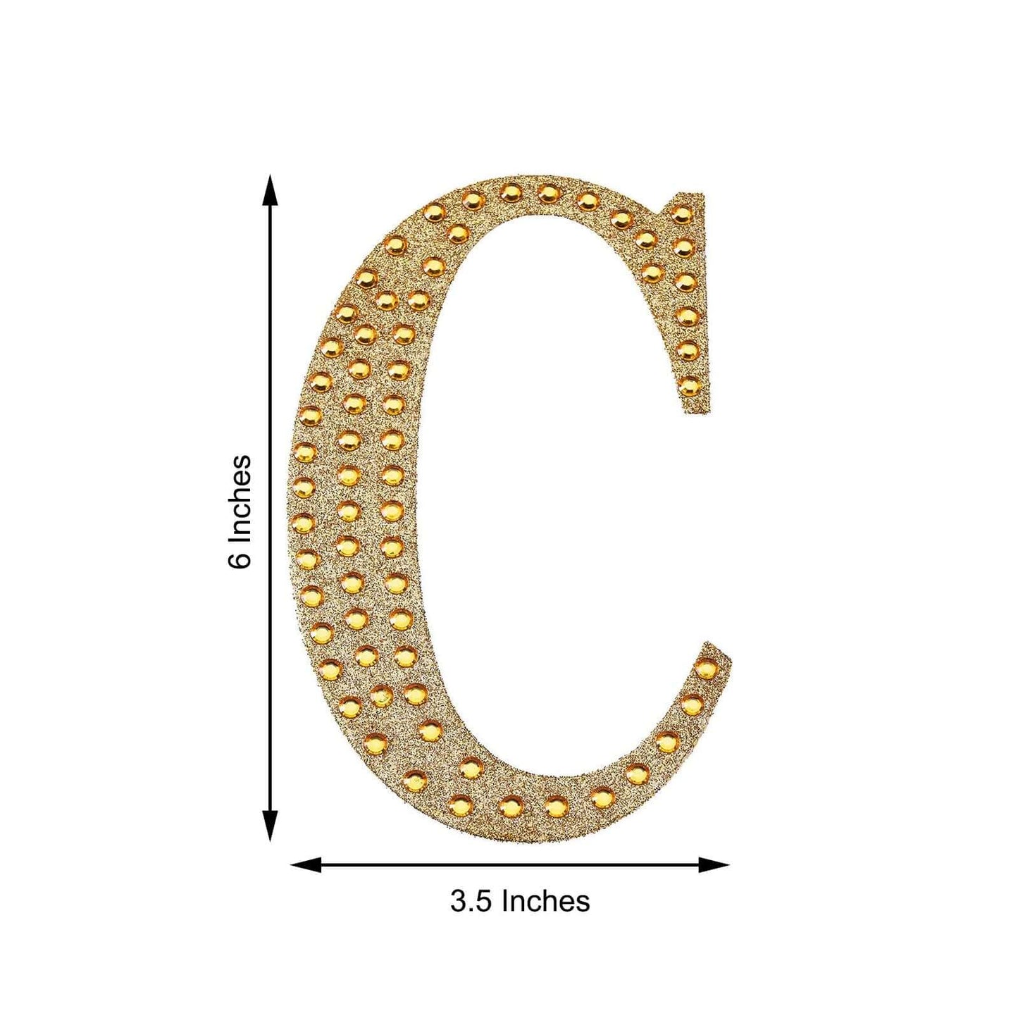 Decorative Rhinestone Alphabet "C" Letter Stickers, Glitter Adhesive Craft Letters Gold DIY Sparkle Embellishments 6"