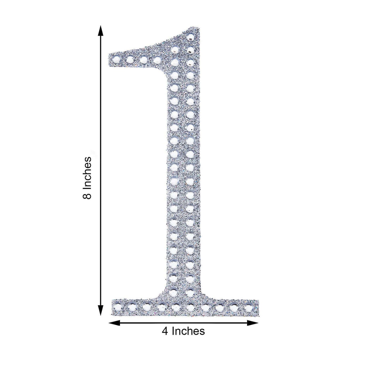 Decorative Rhinestone Number "1" Stickers, Glitter Adhesive Craft Numbers Silver DIY Sparkle Embellishments 8"