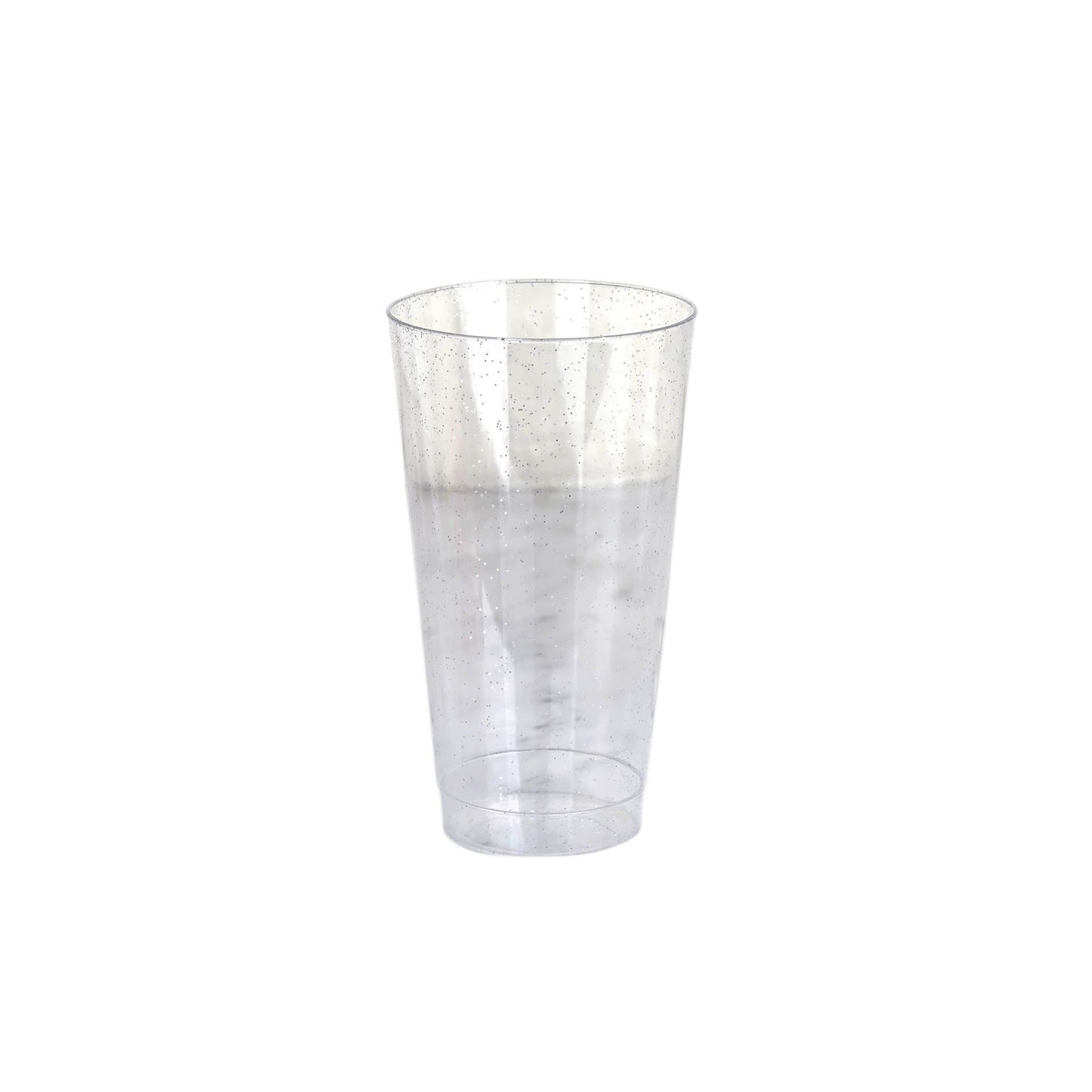 12-Pack Plastic Party Cups Clear Silver Glitter - Durable Disposable Tumblers for Drinks 17oz 6"