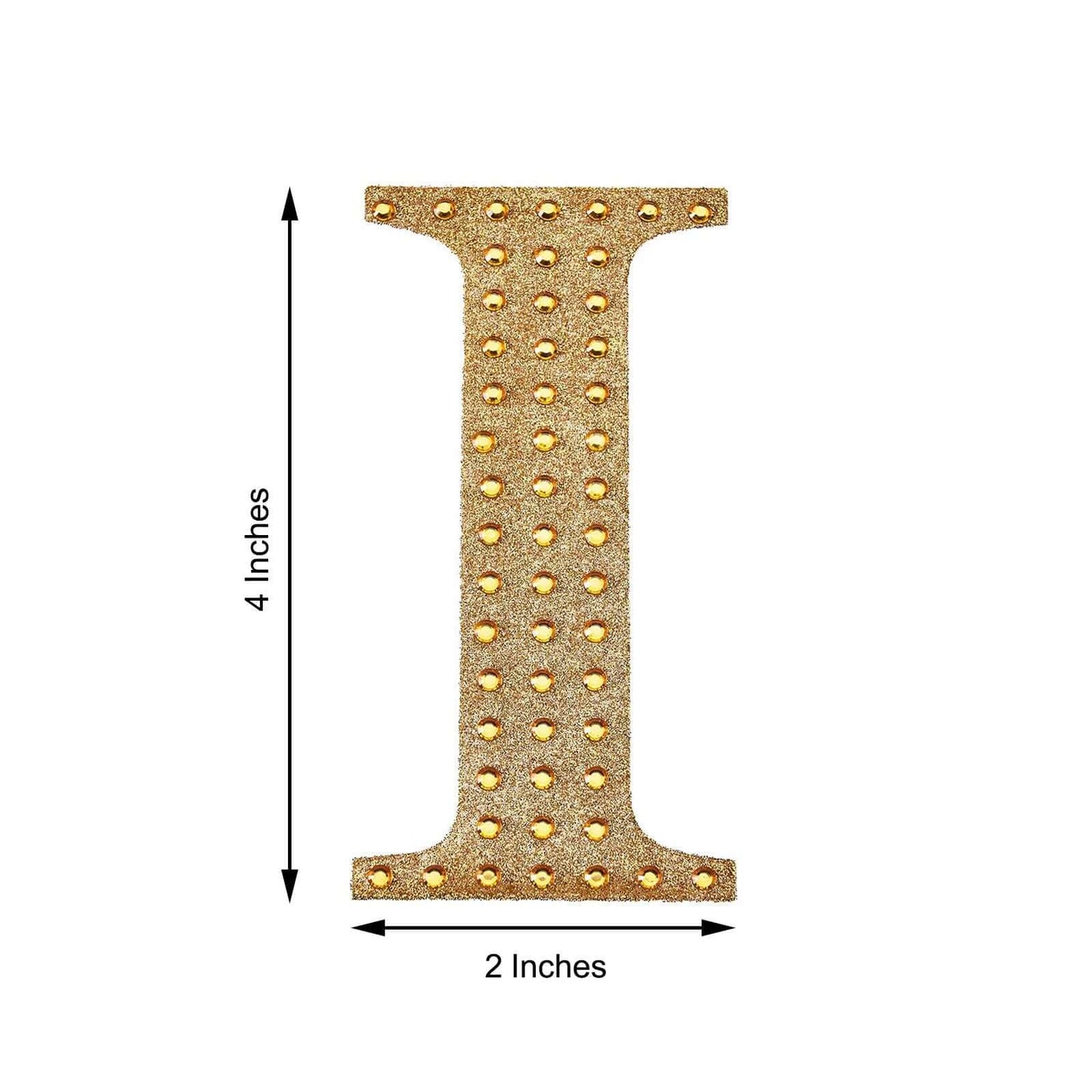 Decorative Rhinestone Alphabet "I" Letter Stickers, Glitter Adhesive Craft Letters Gold DIY Sparkle Embellishments 4"