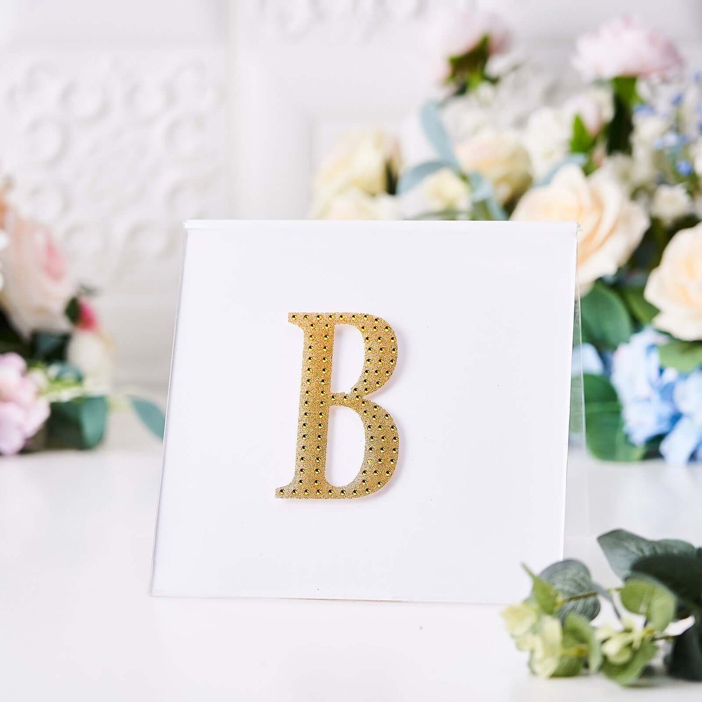 Decorative Rhinestone Alphabet "B" Letter Stickers, Glitter Adhesive Craft Letters Gold DIY Sparkle Embellishments 4"