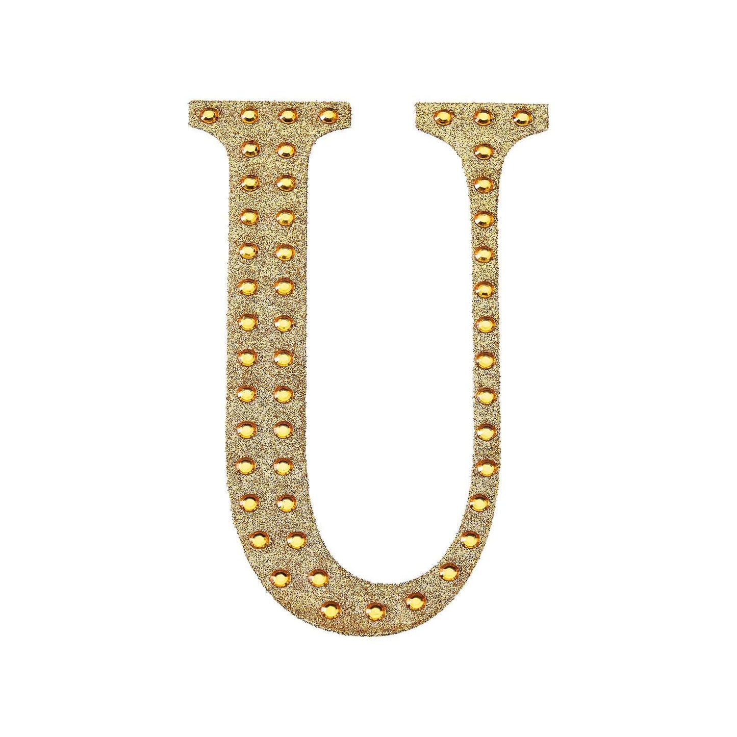 Decorative Rhinestone Alphabet "U" Letter Stickers, Glitter Adhesive Craft Letters Gold DIY Sparkle Embellishments 6"