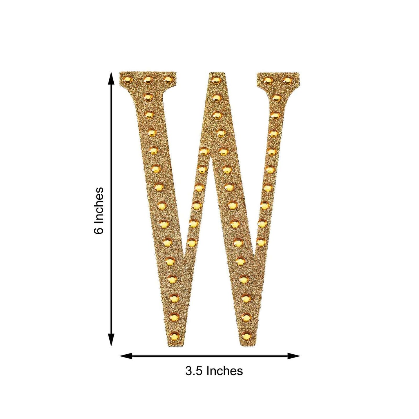 Decorative Rhinestone Alphabet "W" Letter Stickers, Glitter Adhesive Craft Letters Gold DIY Sparkle Embellishments 6"