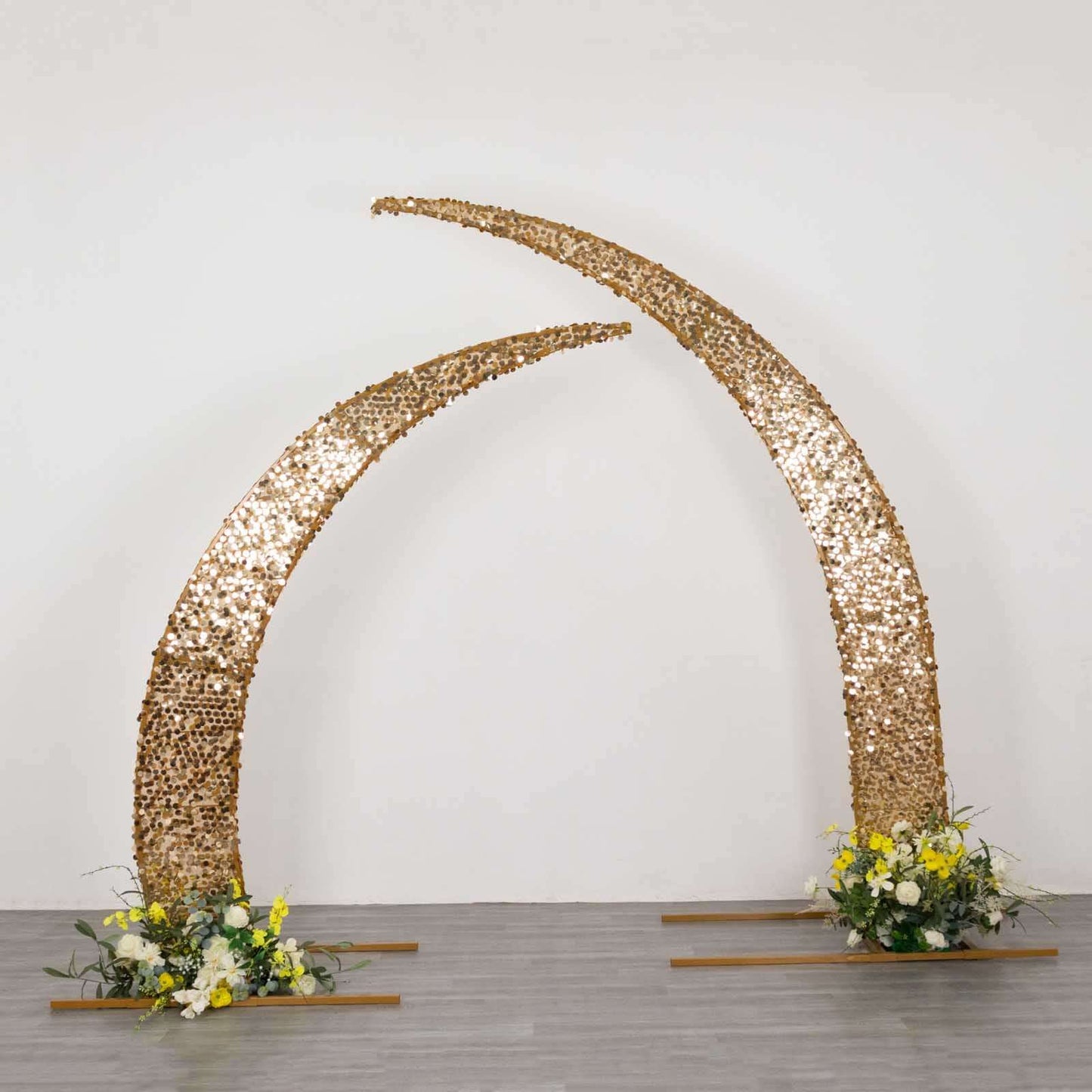 Set of 2 Gold Big Payette Sequin Backdrop Stand Cover for Half Crescent Moon Wedding Arch, Sparkly Double Sided - 6.5ft, 8ft