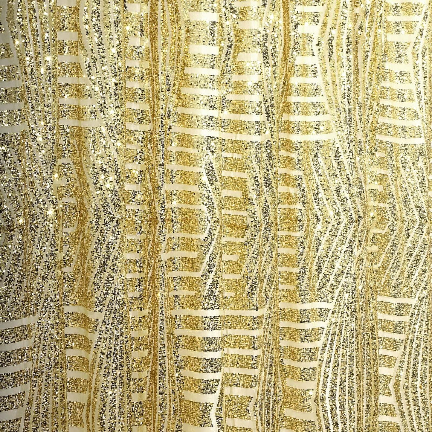 8ftx8ft Gold Geometric Sequin Event Curtain Drapes with Satin Backing, Seamless Opaque Sparkly Backdrop Event Panel in Diamond Glitz Pattern
