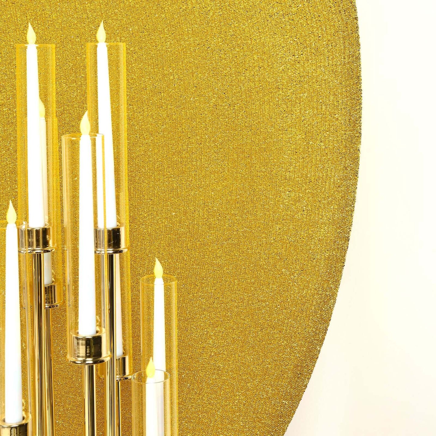 7.5ft Gold Metallic Shimmer Tinsel Spandex Round Wedding Arch Cover, 2-Sided Photo Backdrop