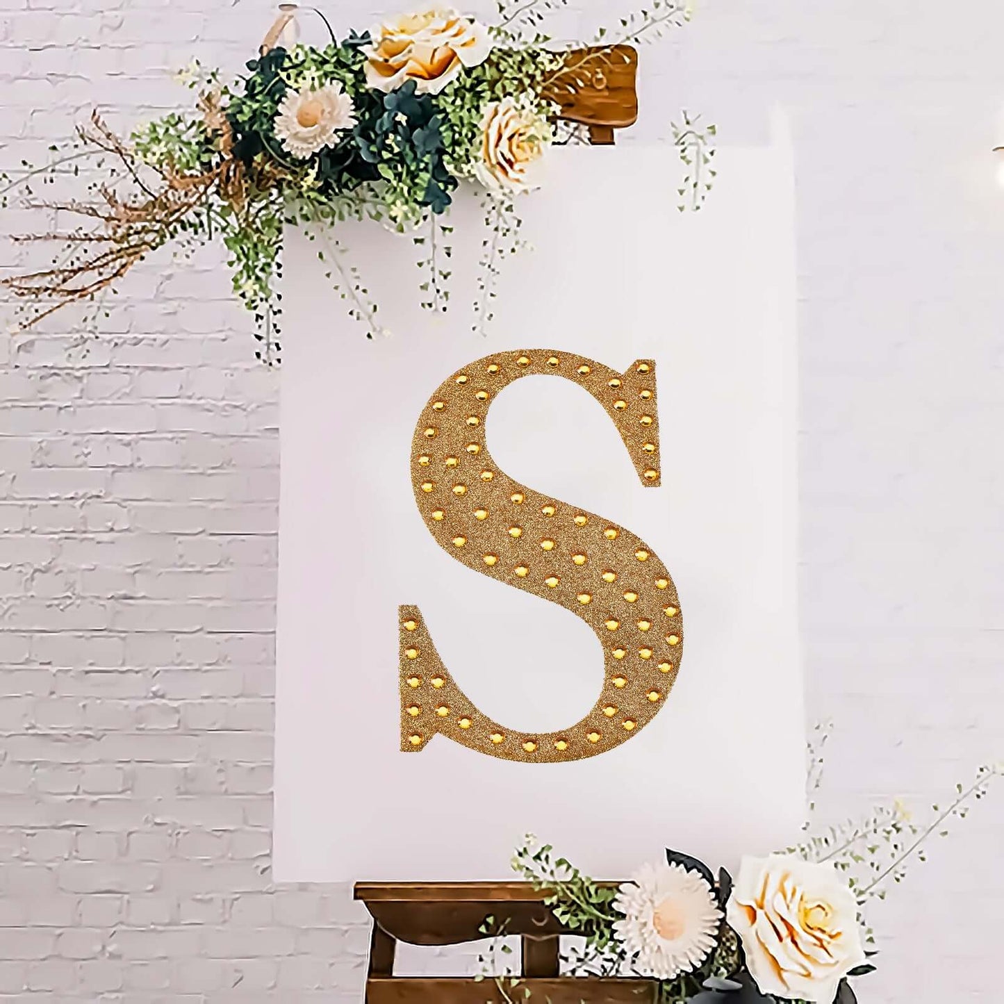 Decorative Rhinestone Alphabet "S" Letter Stickers, Glitter Adhesive Craft Letters Gold DIY Sparkle Embellishments 8"