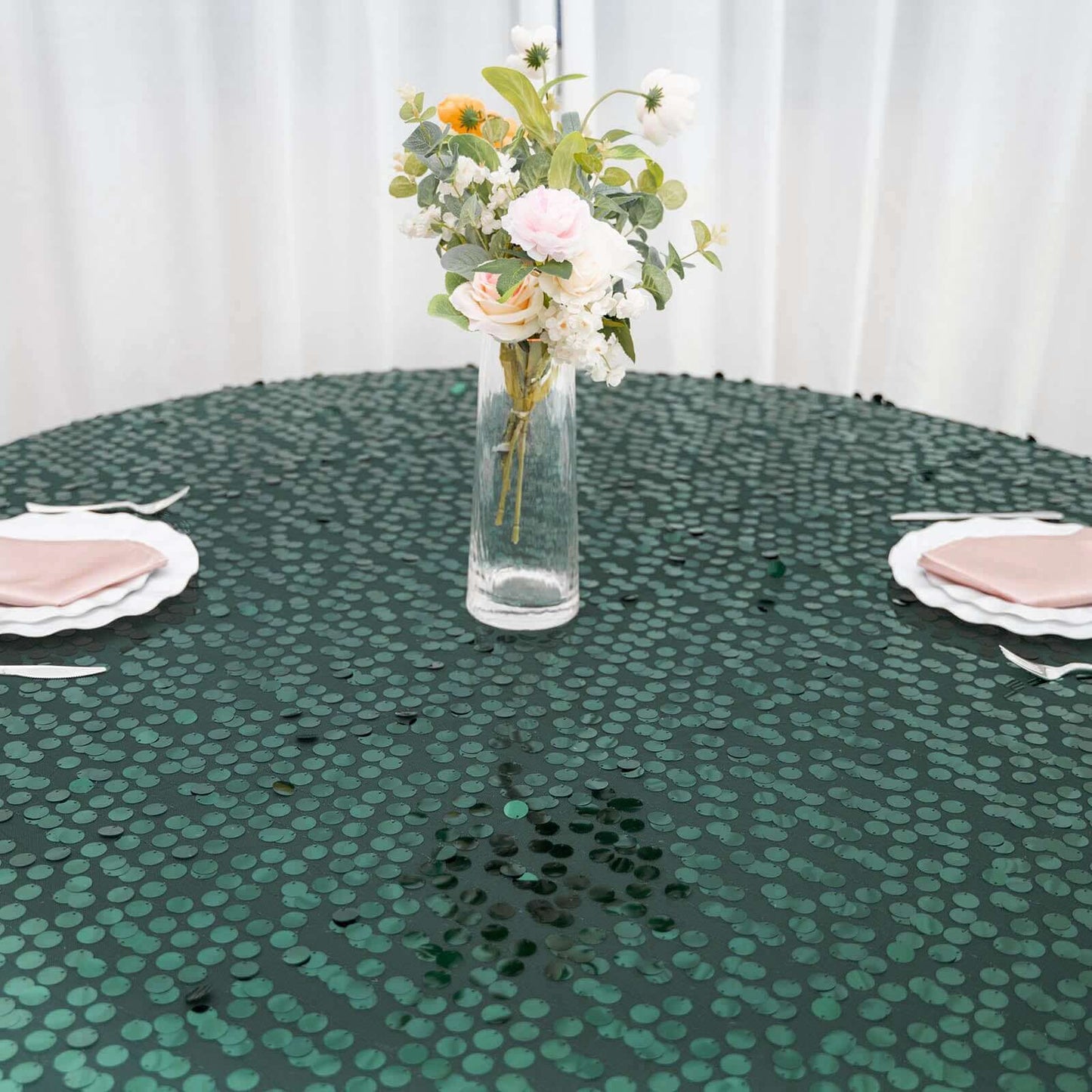 Sequin 72"x72" Table Overlay Square Tablecloth Hunter Emerald Green - Big Payette Table Cover