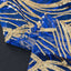 Sequin Mesh 120" Round Tablecloth Royal Blue/Gold - Seamless Wave Embroidered Table Cover