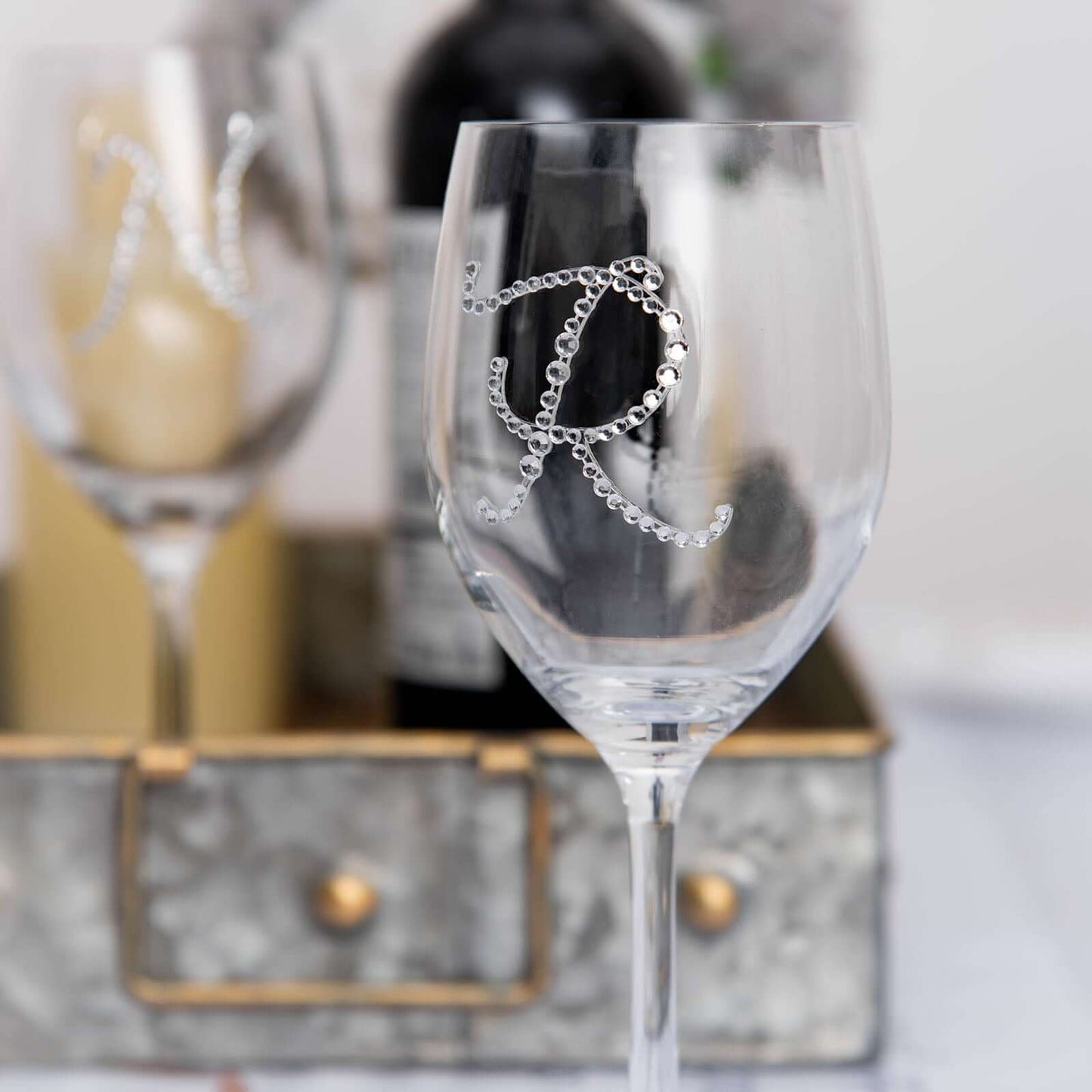 12 Pack 1.5" Clear Rhinestone Monogram Letter Jewel Sticker Self Adhesive DIY Diamond Decor - Q