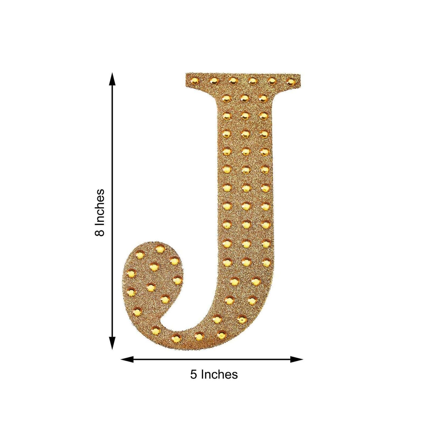 Decorative Rhinestone Alphabet "J" Letter Stickers, Glitter Adhesive Craft Letters Gold DIY Sparkle Embellishments 8"