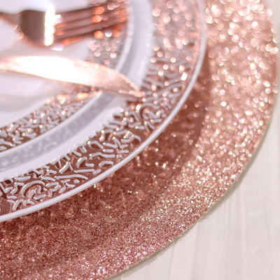 6-Pack Placemats Glitter Design Rose Gold Sparkle Round - Non-Slip Decorative Dining Table Mats 13"