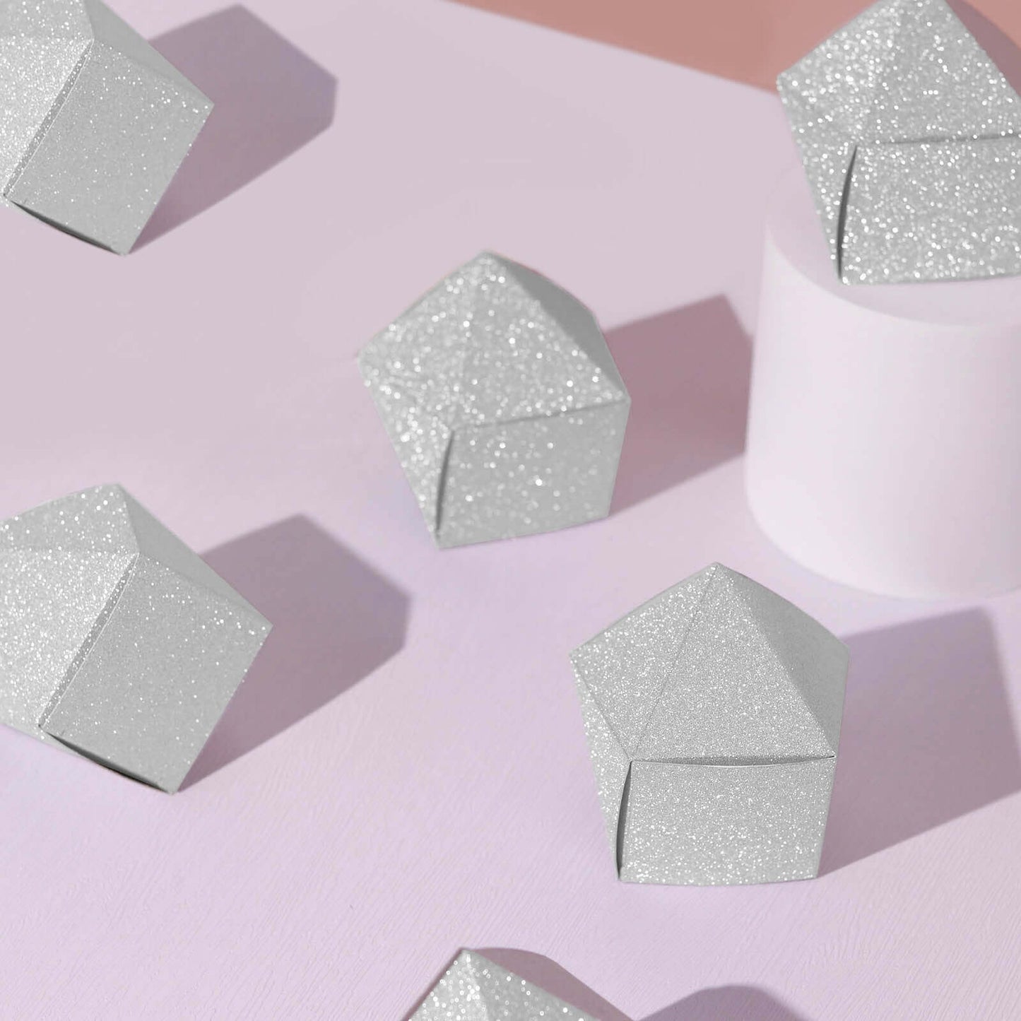 25 Pack 2"x3" Geometric Silver Glitter Wedding Favor Candy Gift Box