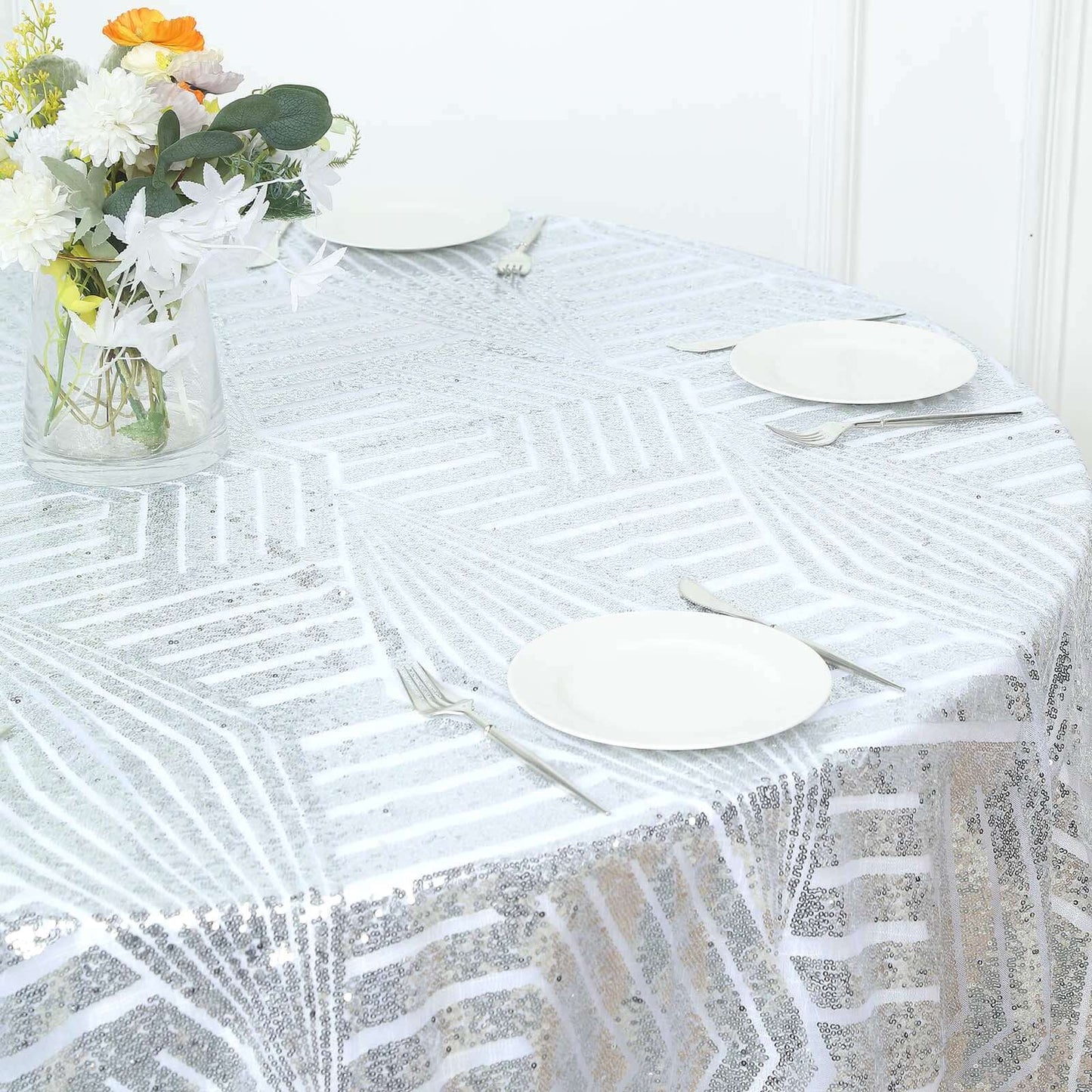 Sequin 72" Table Overlay Square Tablecloth Silver - Diamond Glitz Table Cover
