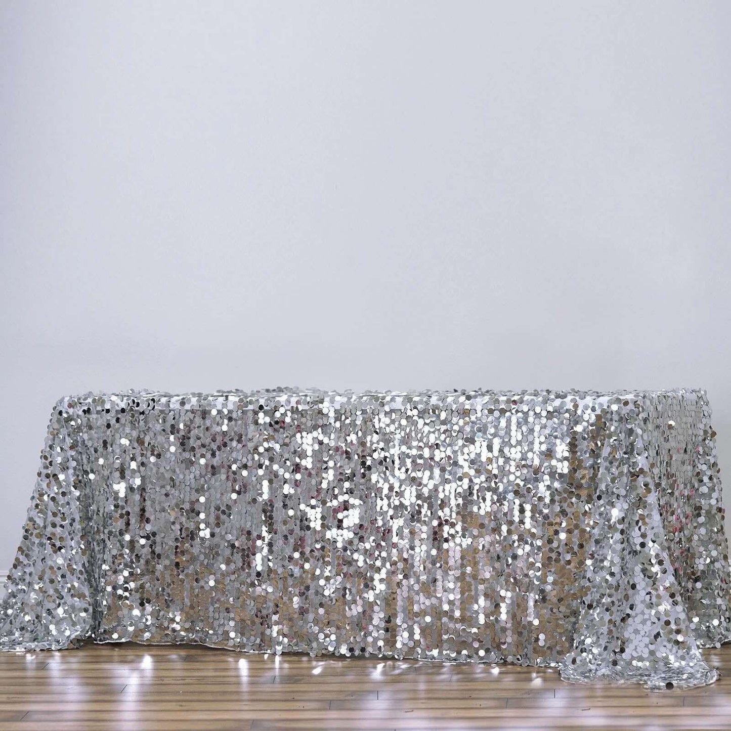 Sequin 90"x132" Rectangle Tablecloth Silver - Seamless Big Payette Table Cover