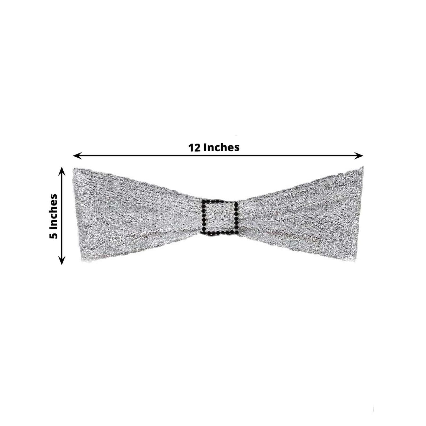 5 Pack Metallic Shimmer Tinsel Spandex Chair Sashes Silver - Durable and Reusable Stretch Chair Bands