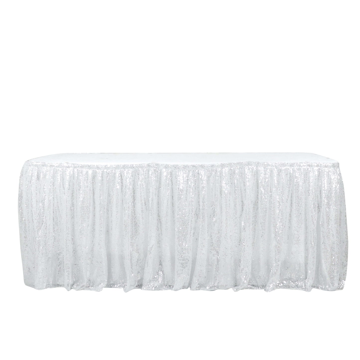 Sequin 17ft Table Skirt Silver - Pleated Satin With Top Velcro Strip