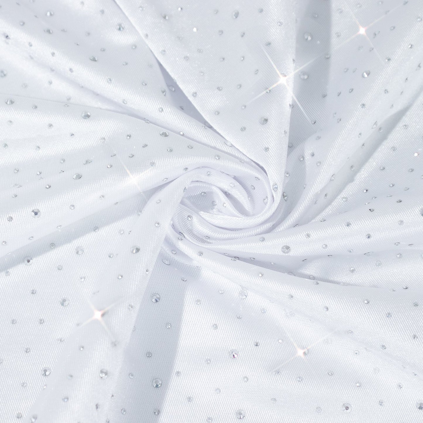 Scuba Rectangular Tablecloth 90"Ã—156" White with Rhinestone Accents â€“ Seamless, Wrinkle-Free, Stain-Resistant Event Linen