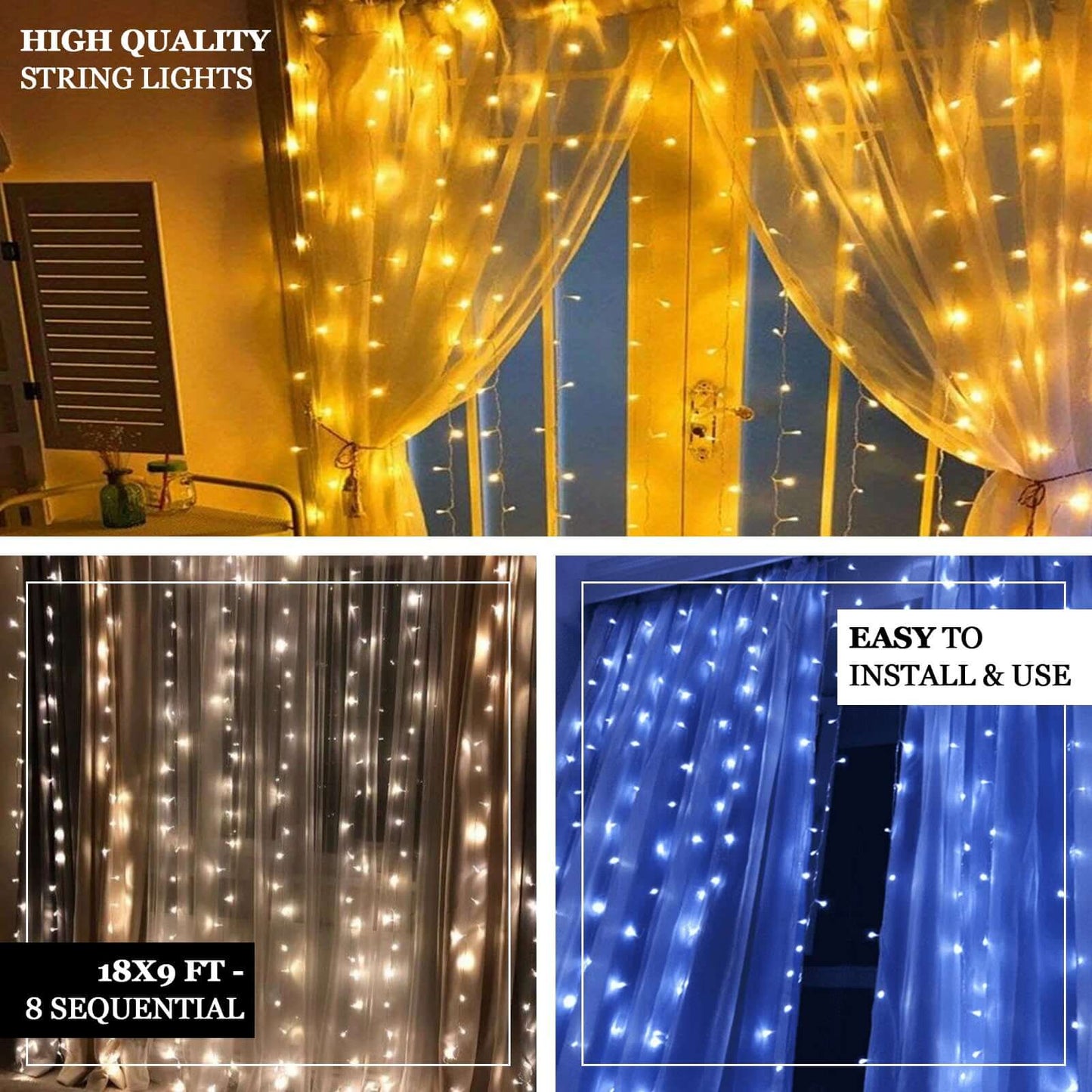 20ftx10ft White Sheer Organza w Cool LED Lights Decorative Curtain Panel