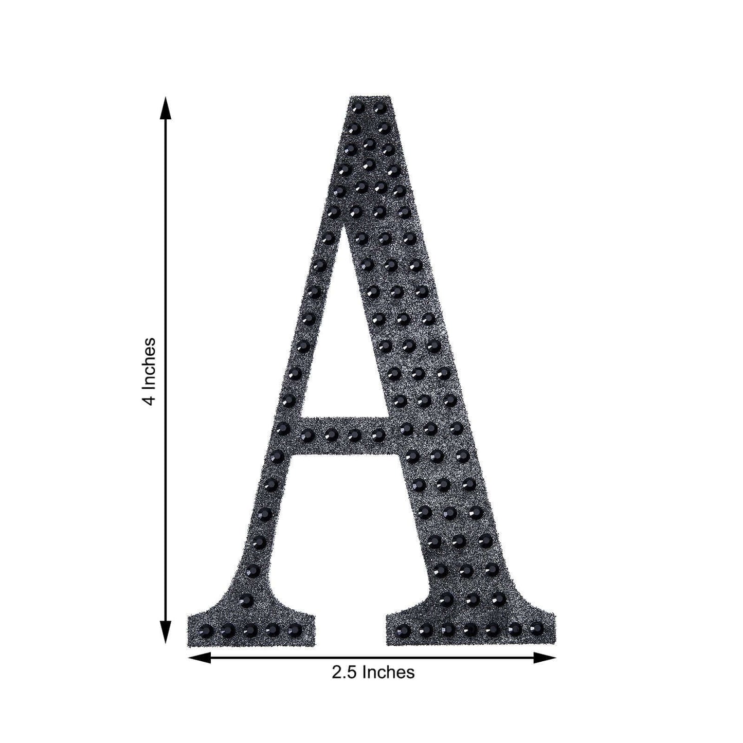 Decorative Rhinestone Alphabet "A" Letter Stickers, Glitter Adhesive Craft Letters Black DIY Sparkle Embellishments 4"