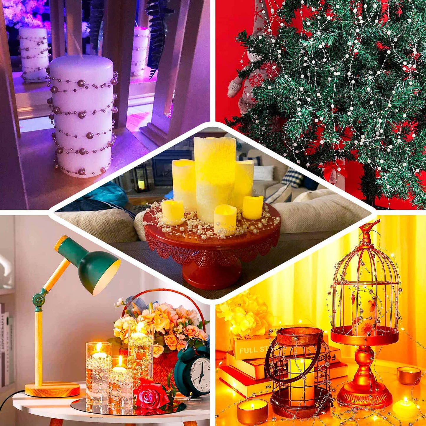 Faux Pearl String Beads Vase Filler - Gold DIY Craft Fishing Line Pearl Chains 100ft