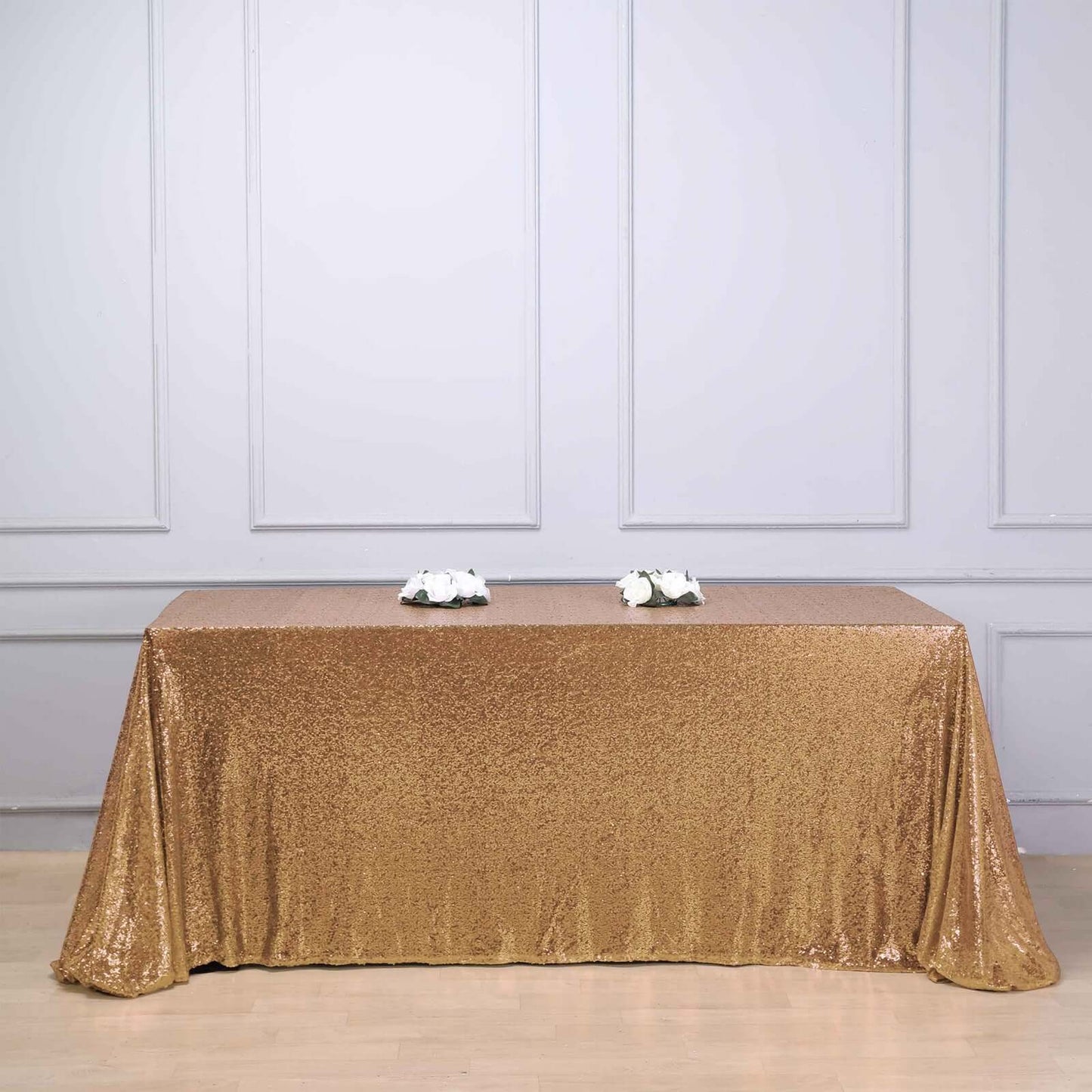 Sequin 90"x156" Rectangle Tablecloth Gold - Seamless Twinkling Design for Chic Celebrations