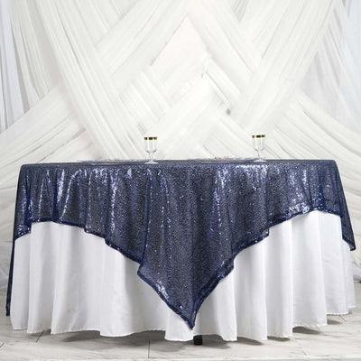 Sequin 90"x90" Table Overlay Square Tablecloth Navy Blue - Sparkly Table Cover