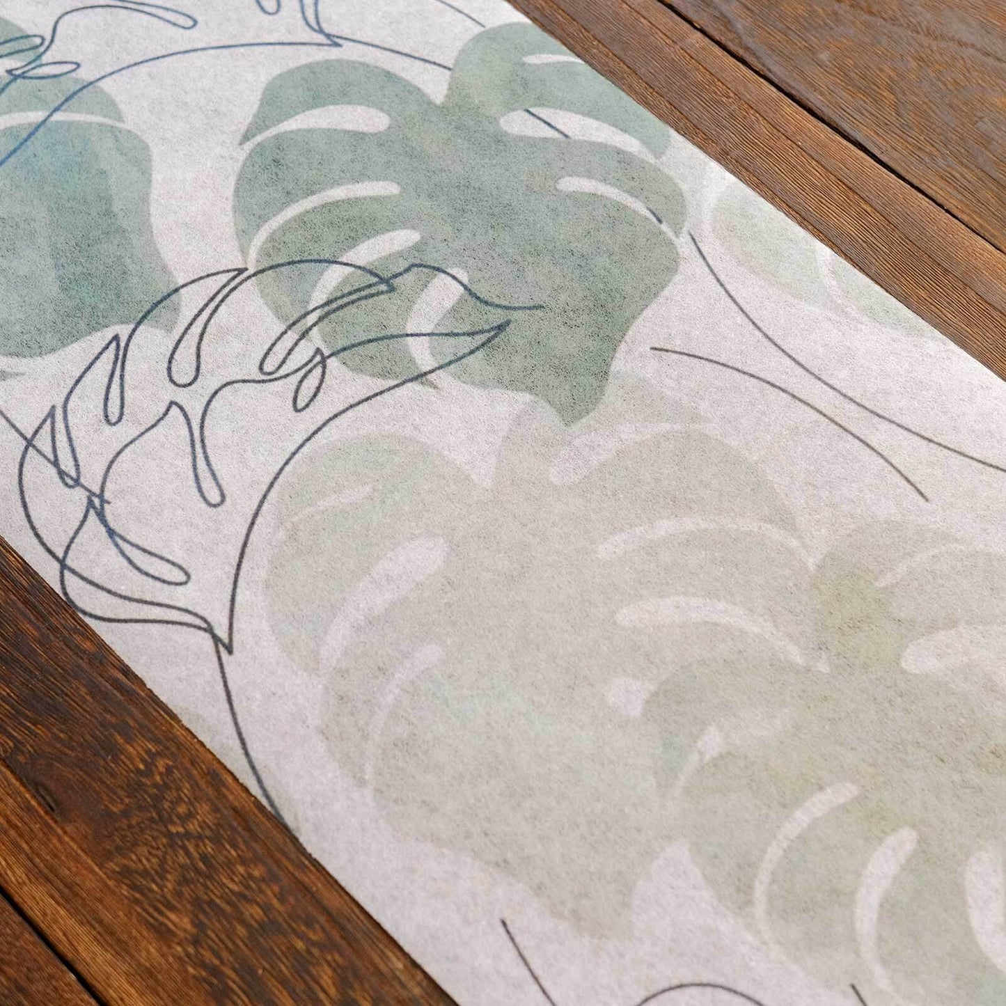 Disposable Table Runner 11"x108" White with Green Monstera Palm Leaves Print - Non-woven Stylish Spring Summer Dining Decor