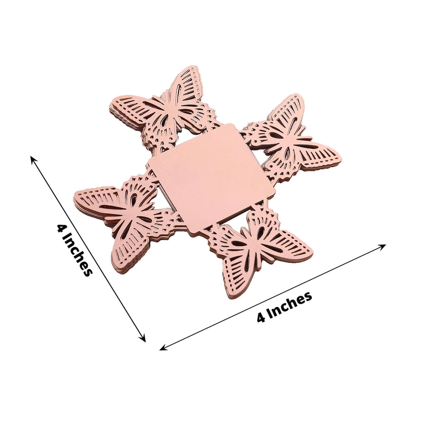 50-Pack Mini Paper Truffle Cup Liners Butterfly Square Design Metallic Rose Gold - 225GSM Cupcake Tray Wrappers 4"