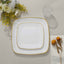 10-Pack Plastic 7" Square Dessert Plates in White with Gold Rim - Classy Disposable Appetizer Salad Plates for Weddings & Special Events