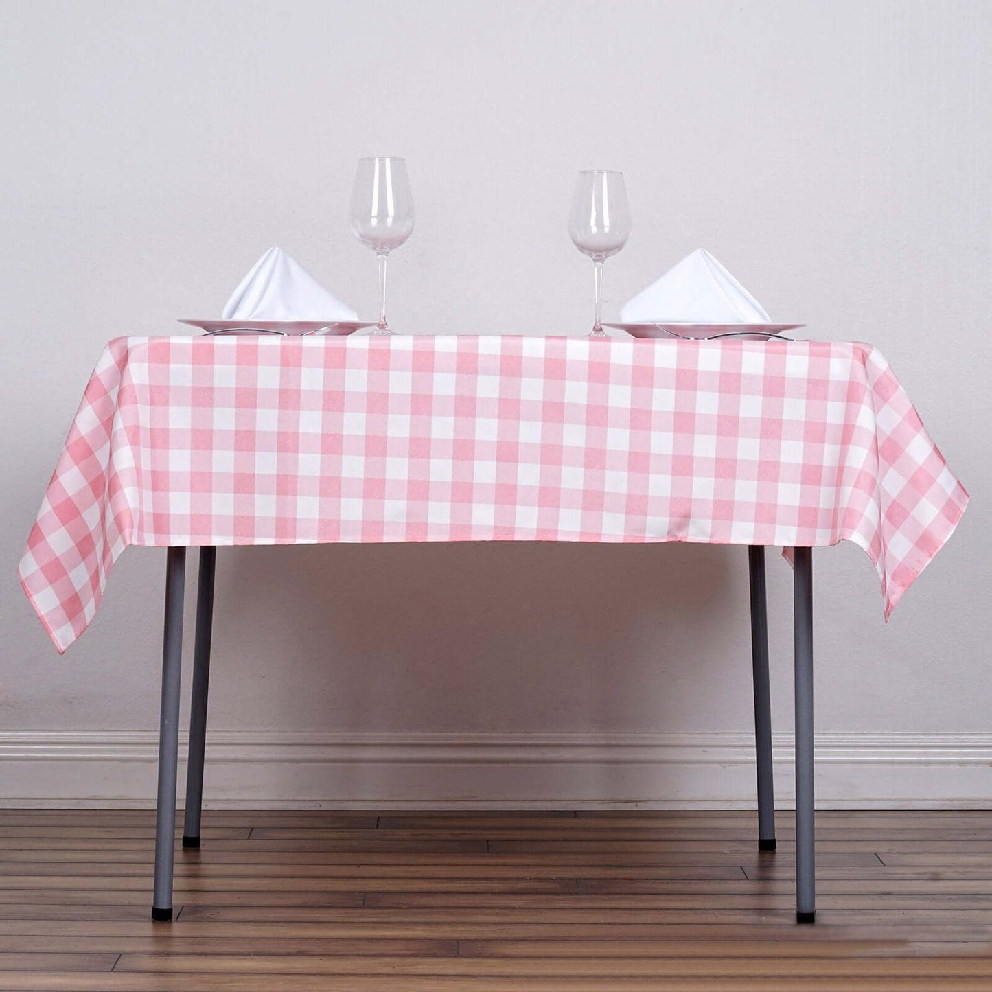 Polyester 54"x54" Square Tablecloth White Rose Quartz - Checkered Buffalo Plaid Design for Casual Table Settings