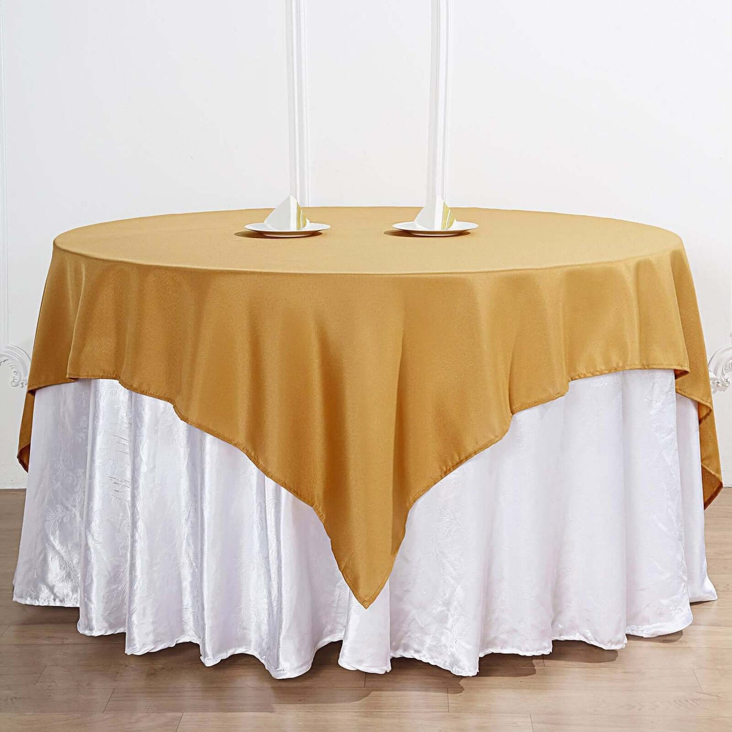 Polyester 70"x70" Table Overlay Square Tablecloth Gold - Wrinkle-Resistant & Durable Table Cover