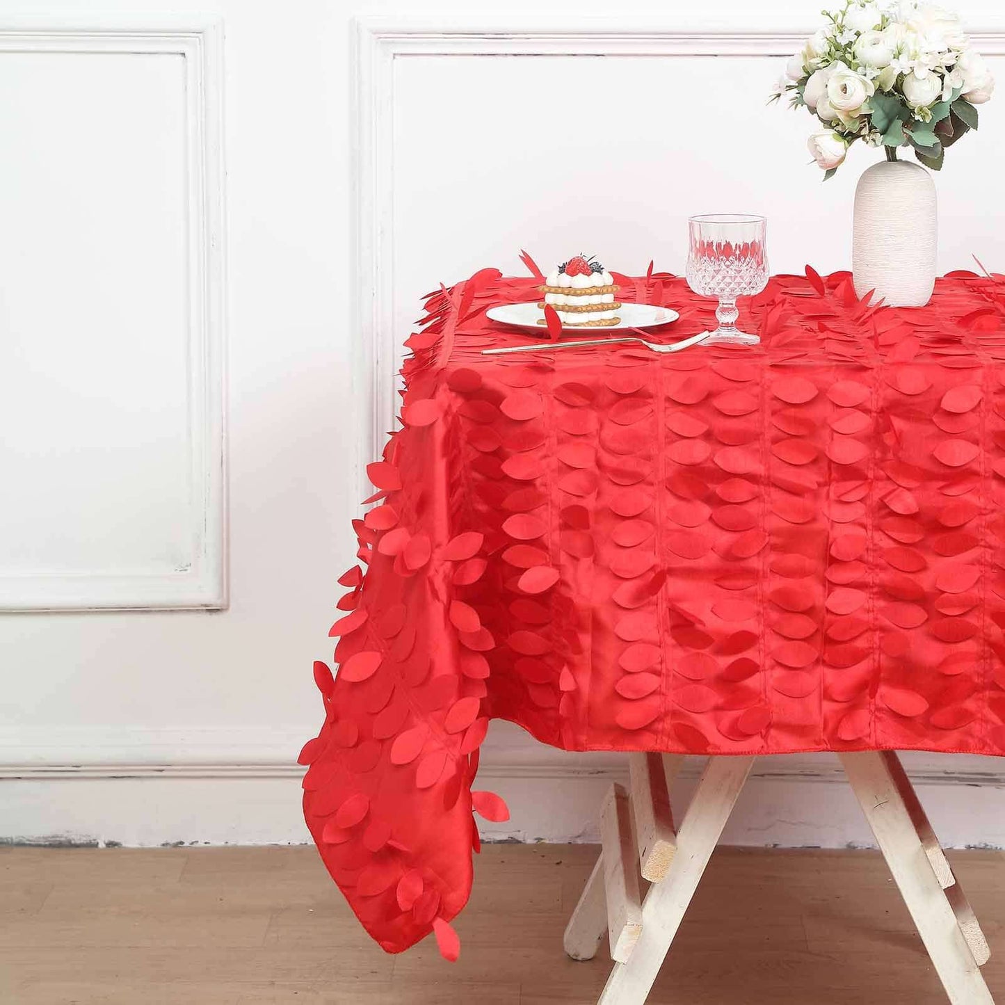 Taffeta 54"x54" Square Tablecloth Red 3D Leaf Petal Table Cover