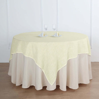Linen 72"x72" Table Overlay Square Tablecloth Ivory - Slubby Textured Wrinkle-Resistant Design for Stylish Occasions