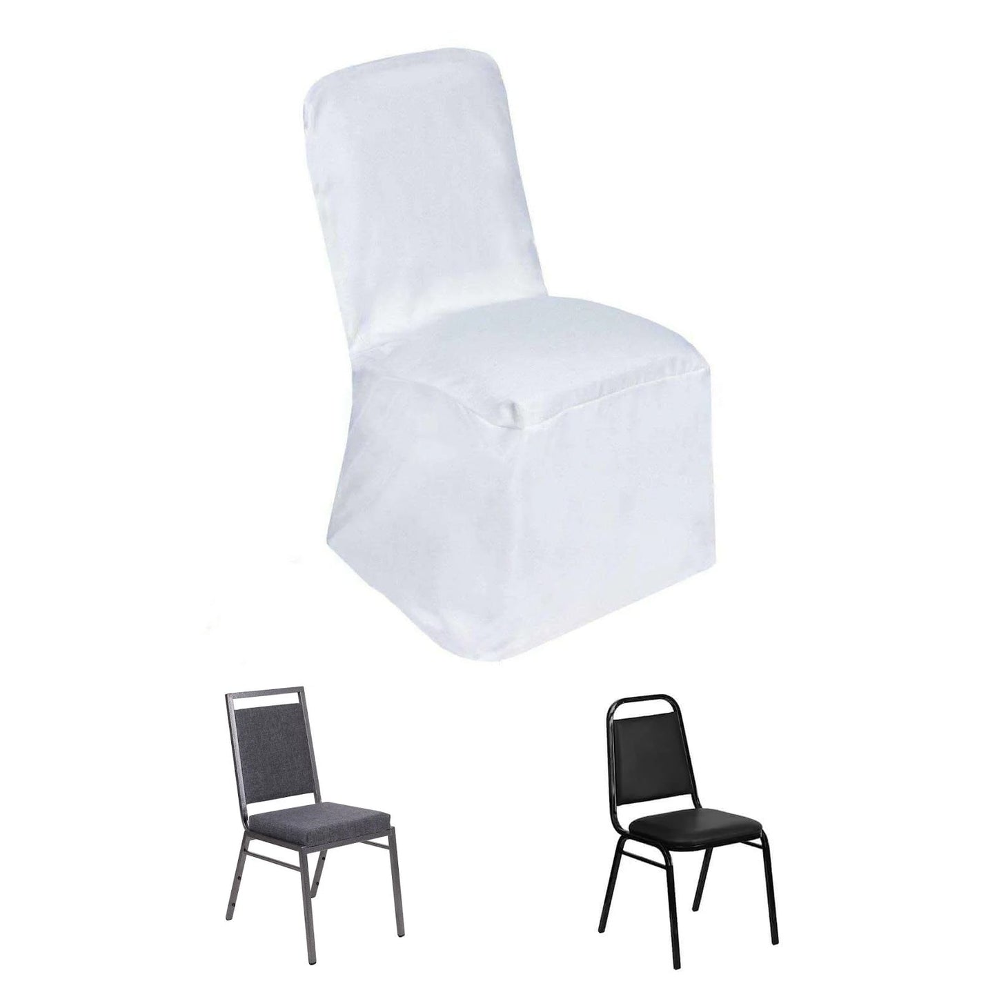 Polyester Chair Cover with Square Top for Banquet Chairs White - Durable Reusable Slip-On Cover for Weddings & Parties