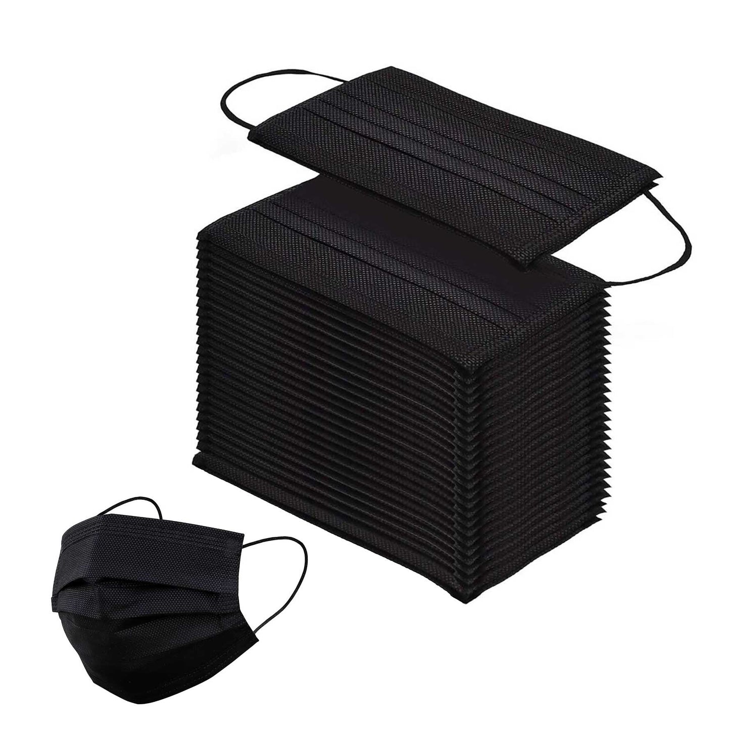 50 Pack 3 Ply Black Disposable Face Mask Non Woven Mask with Ear Loop