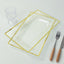 10-Pack Plastic 13"x8" Rectangle Serving Trays Clear with Gold Rim - Durable Reusable Sleek Design for Upscale Events & Parties